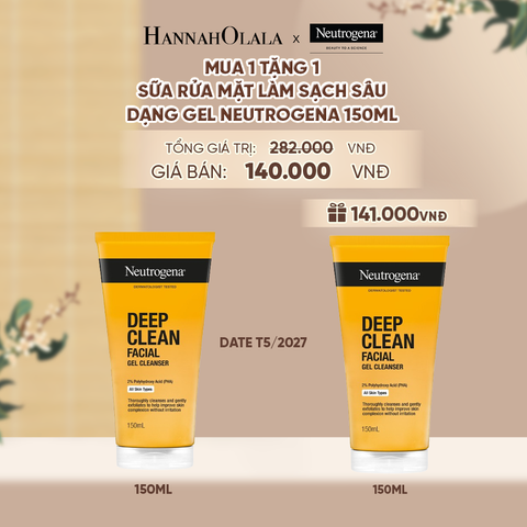  MUA 1 TẶNG 1 SỮA RỬA MẶT NEUTROGENA SẠCH SÂU CHO DA NHẠY CẢM DEEP CLEAN FACIAL GEL CLEANSER 150ML (HSD: 31/05/2027) - A4 
