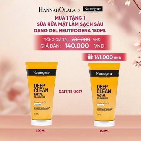  MUA 1 TẶNG 1 SỮA RỬA MẶT NEUTROGENA SẠCH SÂU CHO DA NHẠY CẢM DEEP CLEAN FACIAL GEL CLEANSER 150ML (HSD: 31/05/2027) - A52 