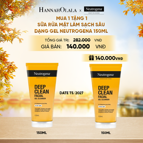  MUA 1 TẶNG 1 SỮA RỬA MẶT NEUTROGENA SẠCH SÂU CHO DA NHẠY CẢM DEEP CLEAN FACIAL GEL CLEANSER 150ML (HSD: 31/05/2027) - E881 