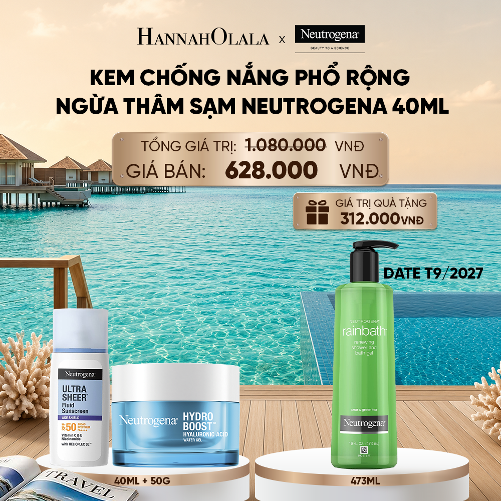  COMBO KEM CHỐNG NẮNG PHỔ RỘNG NEUTROGENA ULTRA SHEER 40ML + KEM DƯỠNG ẨM WATER GEL 50G 
