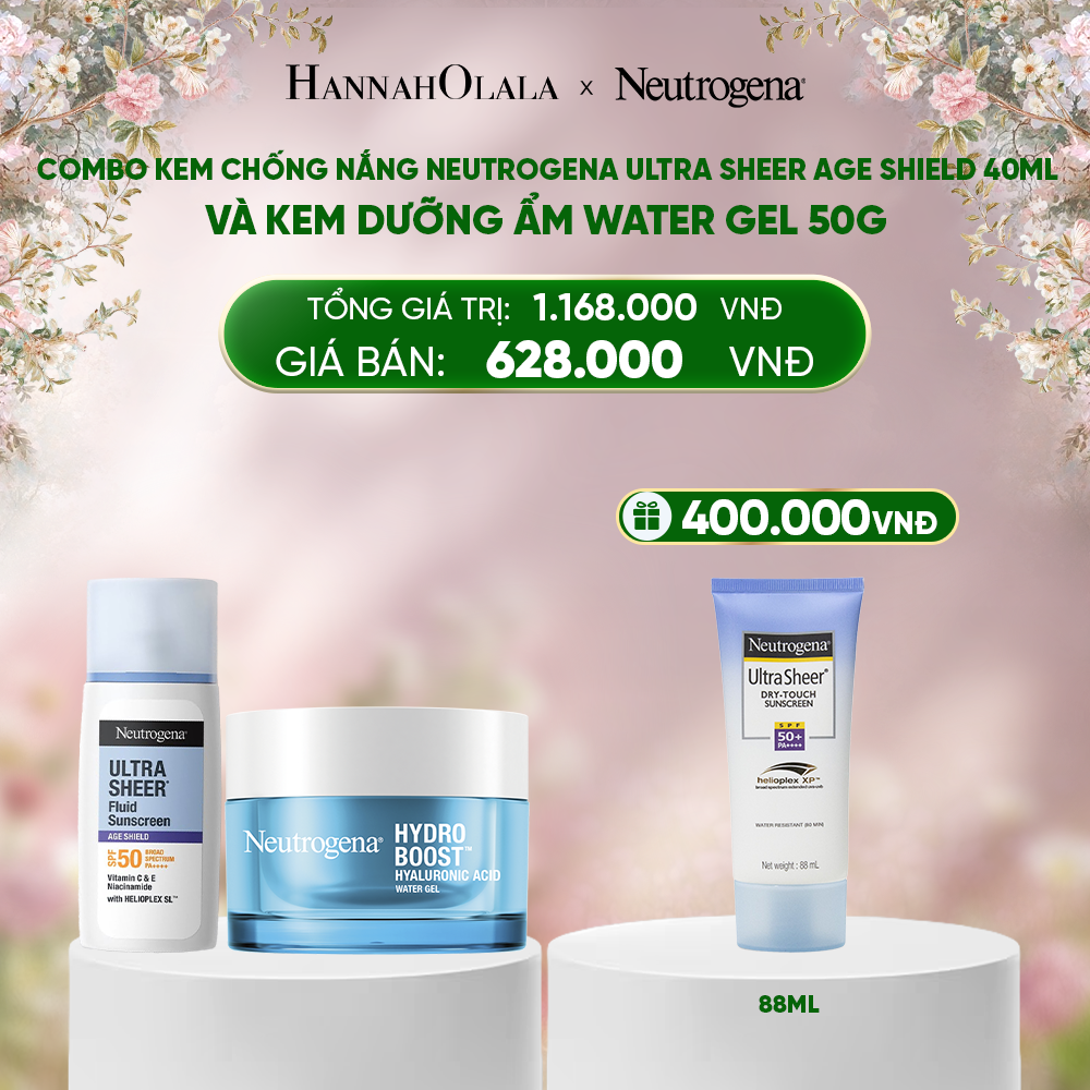  E630_DEAL 8: COMBO KEM CHỐNG NẮNG PHỔ RỘNG NEUTROGENA ULTRA SHEER 40ML + KEM DƯỠNG ẨM WATER GEL 50G 