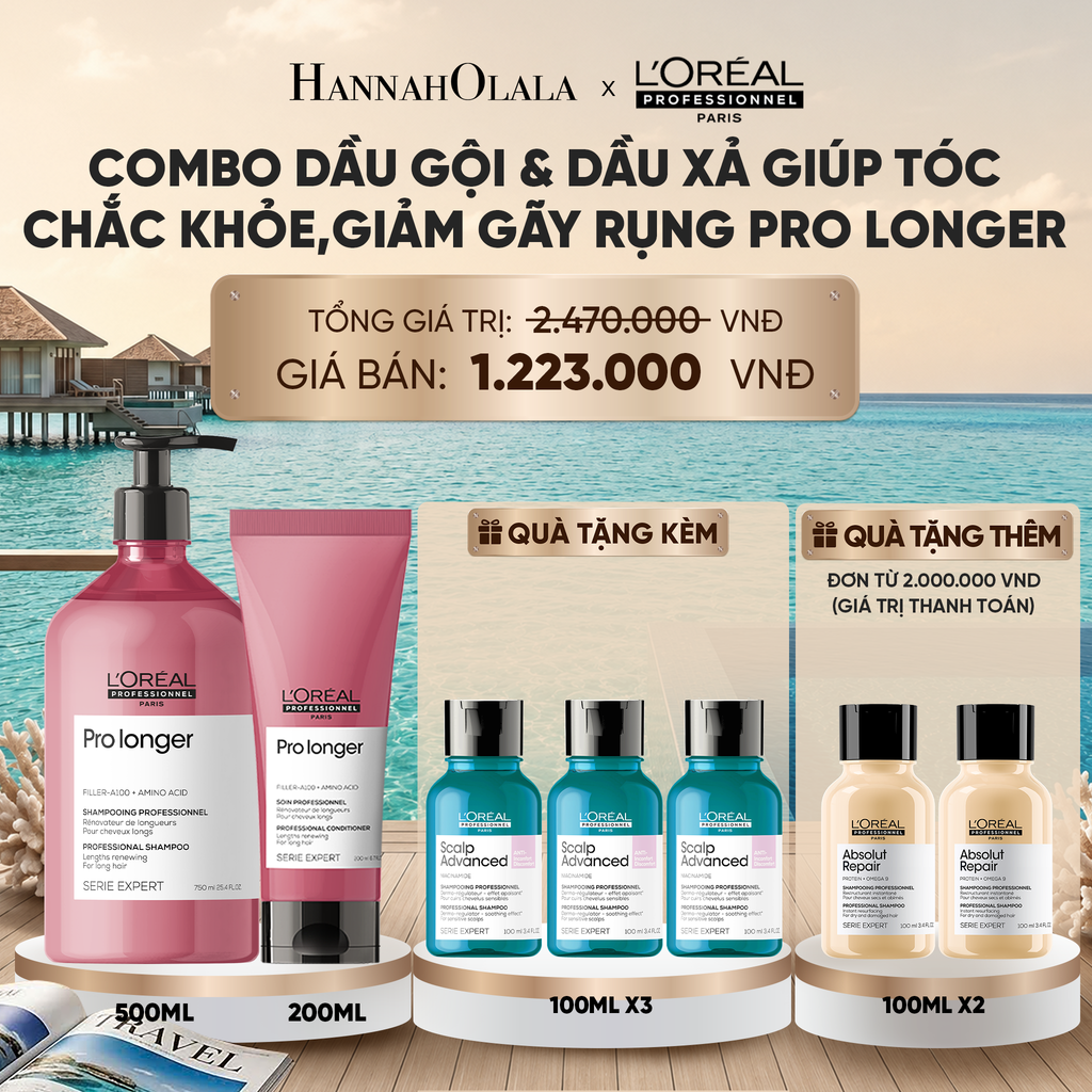  COMBO GỘI 500ML & XẢ 200ML GIÚP TÓC CHẮC KHỎE GIẢM ĐỨT GÃY VÀ DÀI HƠN SERIE EXPERT PRO LONGER 