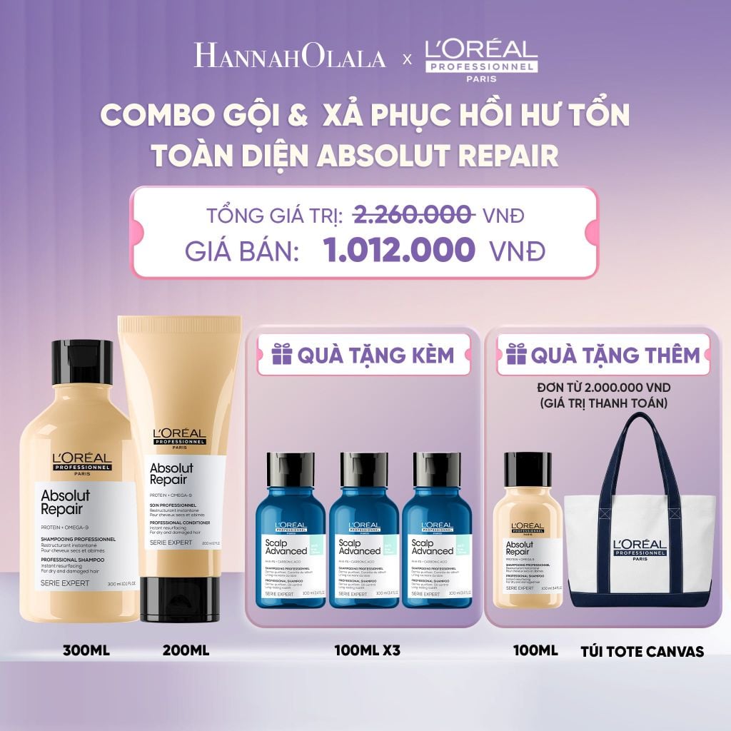  BỘ DẦU GỘI 300ML & DẦU XẢ 200ML DƯỠNG TÓC MỀM MƯỢT & PHỤC HỒI ABSOLUT REPAIR GOLD - H040 
