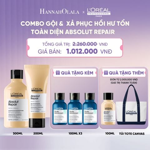  BỘ DẦU GỘI 300ML & DẦU XẢ 200ML DƯỠNG TÓC MỀM MƯỢT & PHỤC HỒI ABSOLUT REPAIR GOLD - H040 