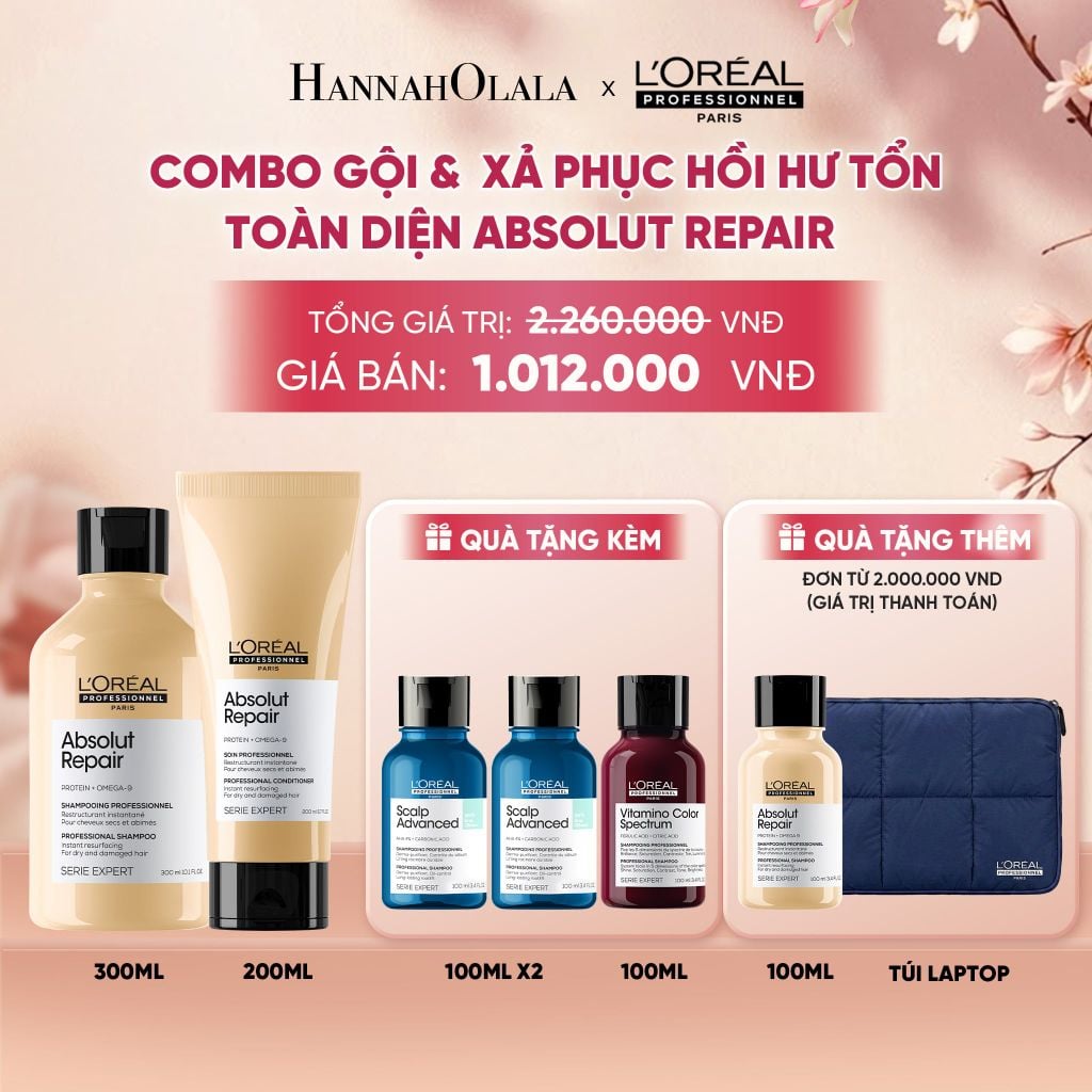  BỘ DẦU GỘI 300ML & DẦU XẢ 200ML DƯỠNG TÓC MỀM MƯỢT & PHỤC HỒI ABSOLUT REPAIR GOLD - A587 