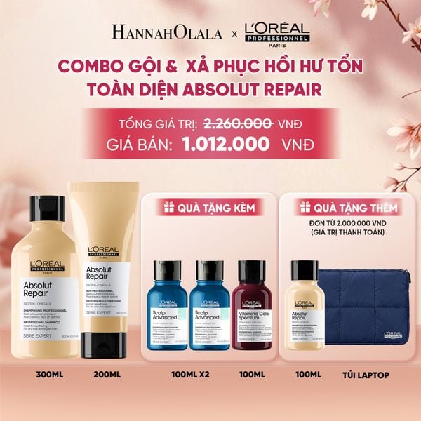  BỘ DẦU GỘI 300ML & DẦU XẢ 200ML DƯỠNG TÓC MỀM MƯỢT & PHỤC HỒI ABSOLUT REPAIR GOLD - A587 
