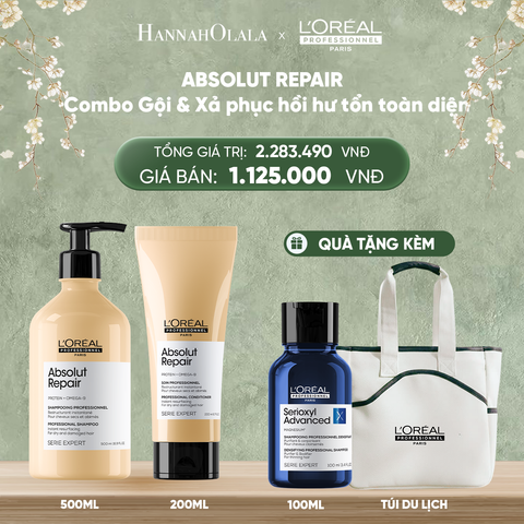  DEAL 3A: BỘ DẦU GỘI 500ML & DẦU XẢ 200ML DƯỠNG TÓC MỀM MƯỢT & PHỤC HỒI ABSOLUT REPAIR GOLD 