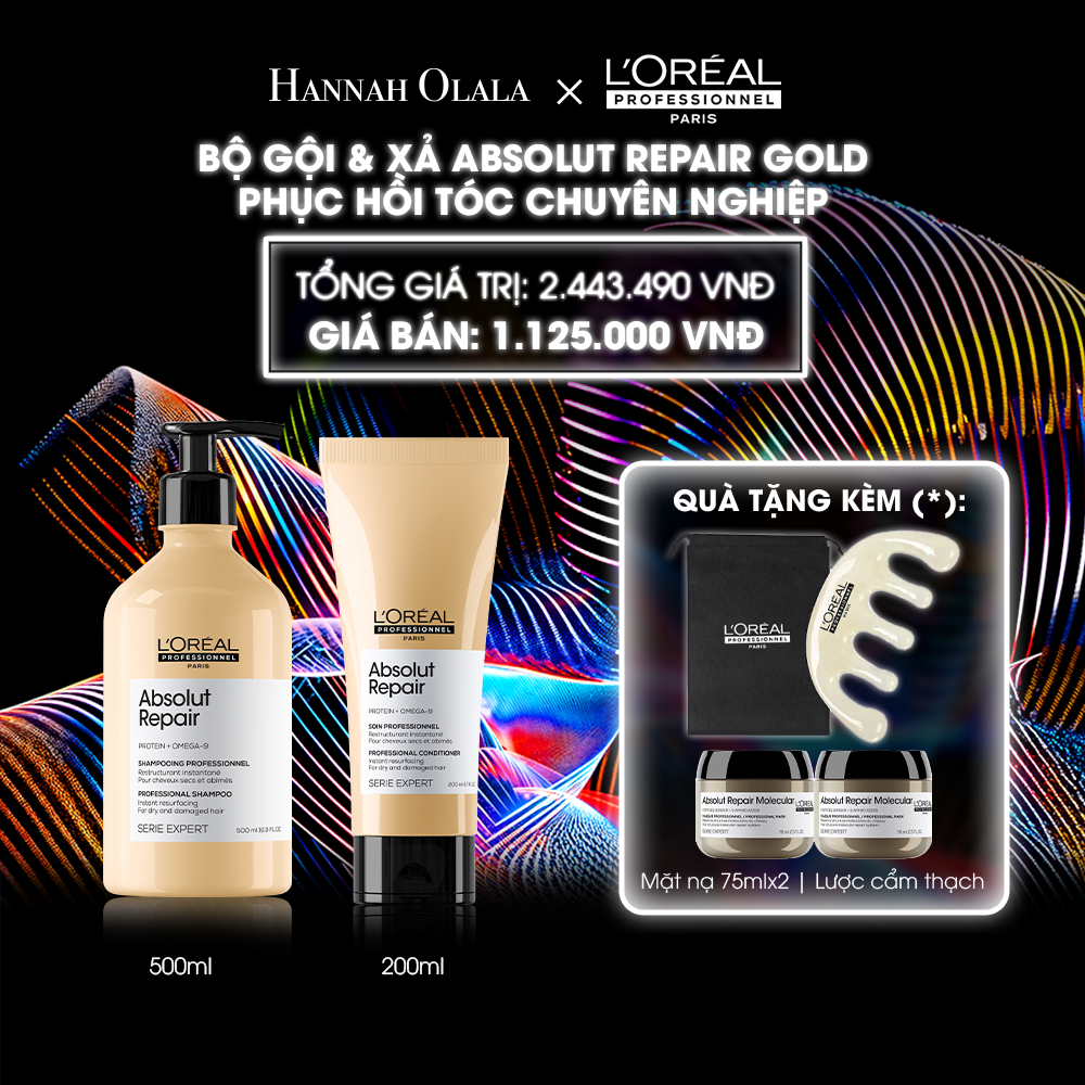 DEAL 3: [FLASH DEAL] BỘ DẦU GỘI 500ML & DẦU XẢ 200ML DƯỠNG TÓC MỀM MƯỢT & PHỤC HỒI ABSOLUT REPAIR GOLD 