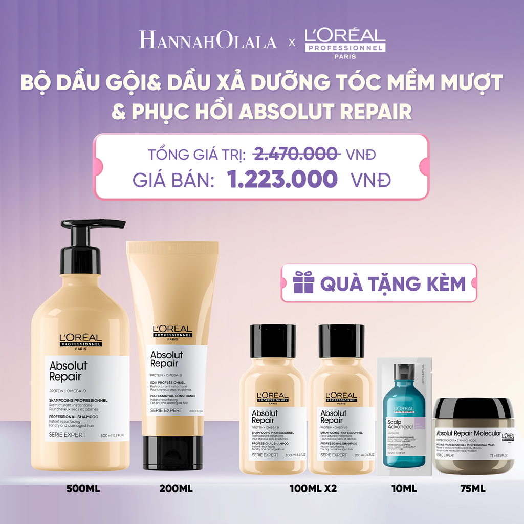  BỘ DẦU GỘI 500ML & DẦU XẢ 200ML DƯỠNG TÓC MỀM MƯỢT & PHỤC HỒI ABSOLUT REPAIR GOLD  - L039 