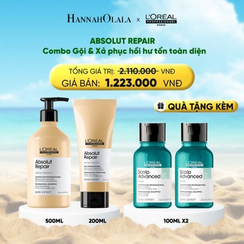  DEAL 3: BỘ DẦU GỘI 500ML & DẦU XẢ 200ML DƯỠNG TÓC MỀM MƯỢT & PHỤC HỒI ABSOLUT REPAIR GOLD 