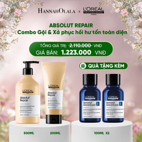  DEAL 3: BỘ DẦU GỘI 500ML & DẦU XẢ 200ML DƯỠNG TÓC MỀM MƯỢT & PHỤC HỒI ABSOLUT REPAIR GOLD 