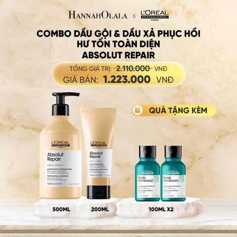  BỘ DẦU GỘI 500ML & DẦU XẢ 200ML DƯỠNG TÓC MỀM MƯỢT & PHỤC HỒI ABSOLUT REPAIR GOLD 