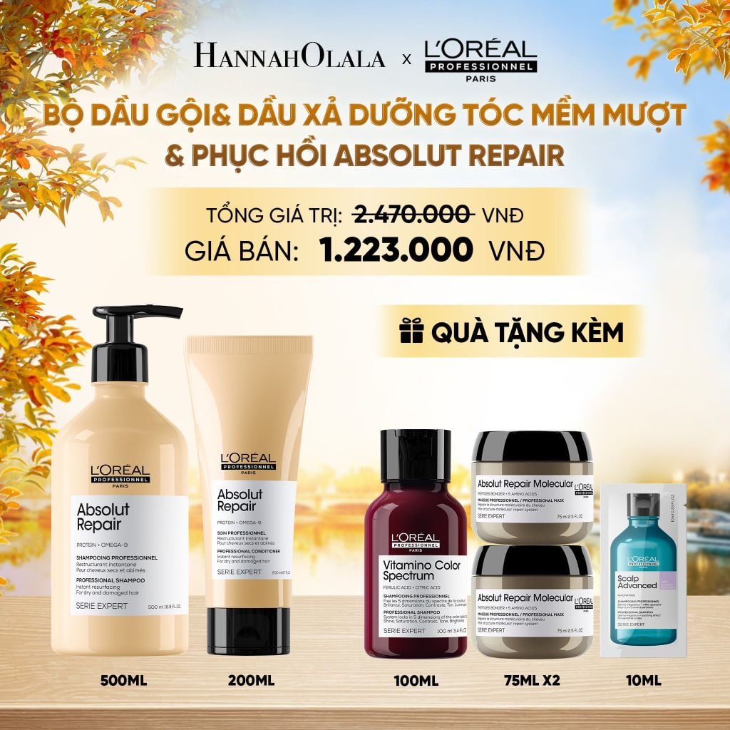  BỘ DẦU GỘI 500ML & DẦU XẢ 200ML DƯỠNG TÓC MỀM MƯỢT & PHỤC HỒI ABSOLUT REPAIR GOLD - E495 