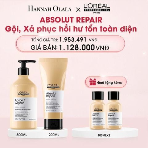  E823_DEAL 4: COMBO DẦU GỘI 500ML & DẦU XẢ 200ML PHỤC HỒI TÓC HƯ TỔN L'ORÉAL PROFESSIONNEL SERIE EXPERT ABSOLUT REPAIR GOLD 
