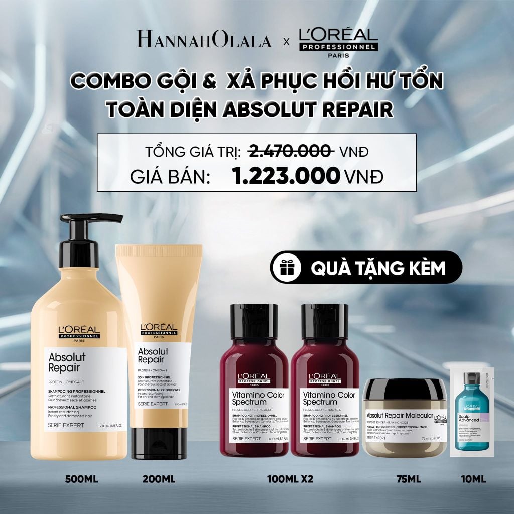  BỘ DẦU GỘI 500ML & DẦU XẢ 200ML DƯỠNG TÓC MỀM MƯỢT & PHỤC HỒI ABSOLUT REPAIR GOLD - D14 