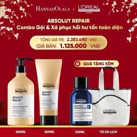  DEAL 3: BỘ DẦU GỘI 500ML & DẦU XẢ 200ML DƯỠNG TÓC MỀM MƯỢT & PHỤC HỒI ABSOLUT REPAIR GOLD 