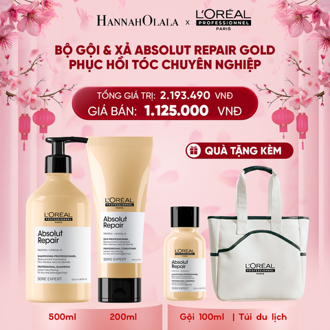  DEAL 3: BỘ DẦU GỘI 500ML & DẦU XẢ 200ML DƯỠNG TÓC MỀM MƯỢT & PHỤC HỒI ABSOLUT REPAIR GOLD 