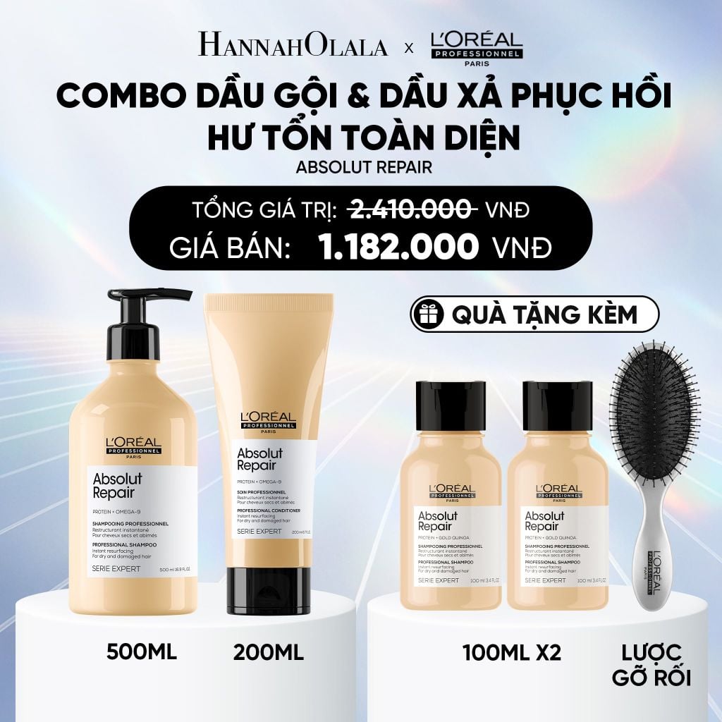  DEAL 3: BỘ DẦU GỘI 500ML & DẦU XẢ 200ML DƯỠNG TÓC MỀM MƯỢT & PHỤC HỒI ABSOLUT REPAIR GOLD 