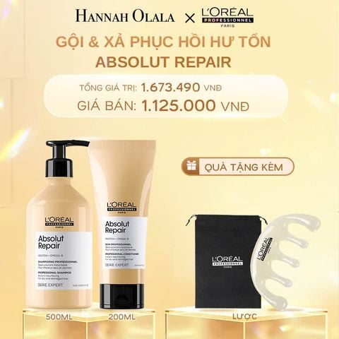  DEAL 3: BỘ DẦU GỘI 500ML & DẦU XẢ 200ML DƯỠNG TÓC MỀM MƯỢT & PHỤC HỒI ABSOLUT REPAIR GOLD 