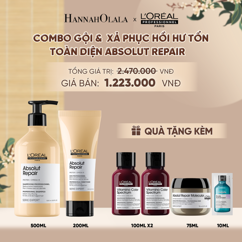  BỘ DẦU GỘI 500ML & DẦU XẢ 200ML DƯỠNG TÓC MỀM MƯỢT & PHỤC HỒI ABSOLUT REPAIR GOLD - A246 