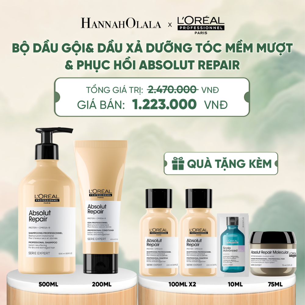  BỘ DẦU GỘI 500ML & DẦU XẢ 200ML DƯỠNG TÓC MỀM MƯỢT & PHỤC HỒI ABSOLUT REPAIR GOLD - A415 