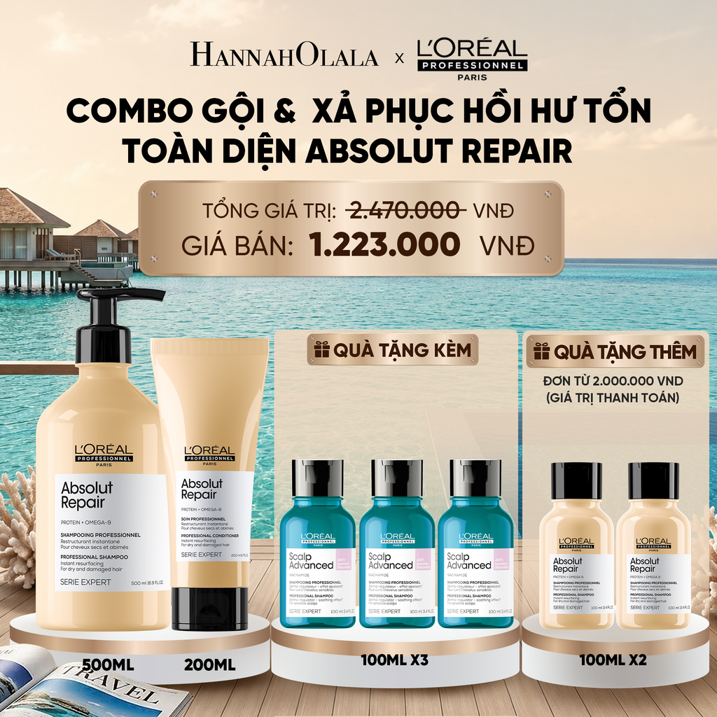  BỘ DẦU GỘI 500ML & DẦU XẢ 200ML DƯỠNG TÓC MỀM MƯỢT & PHỤC HỒI ABSOLUT REPAIR GOLD 