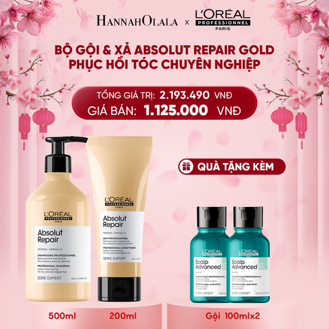  DEAL 3: [FLASH DEAL]BỘ DẦU GỘI 500ML & DẦU XẢ 200ML DƯỠNG TÓC MỀM MƯỢT & PHỤC HỒI ABSOLUT REPAIR GOLD 