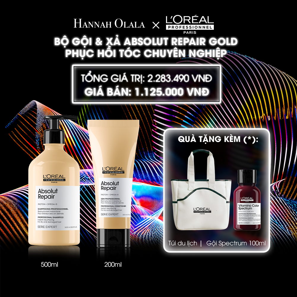 DEAL 3: BỘ DẦU GỘI 500ML & DẦU XẢ 200ML DƯỠNG TÓC MỀM MƯỢT & PHỤC HỒI ABSOLUT REPAIR GOLD 