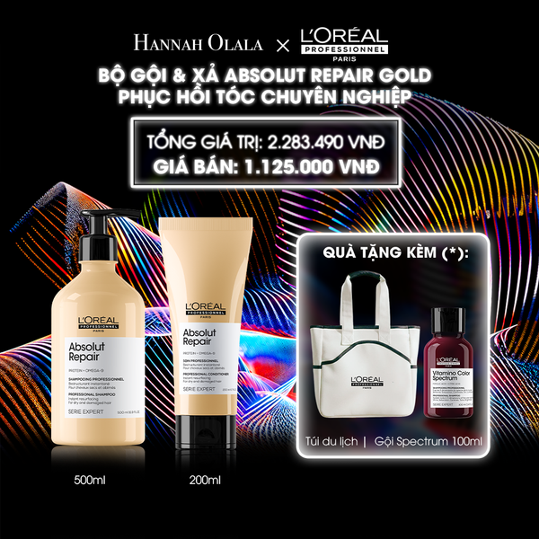  DEAL 3: BỘ DẦU GỘI 500ML & DẦU XẢ 200ML DƯỠNG TÓC MỀM MƯỢT & PHỤC HỒI ABSOLUT REPAIR GOLD 