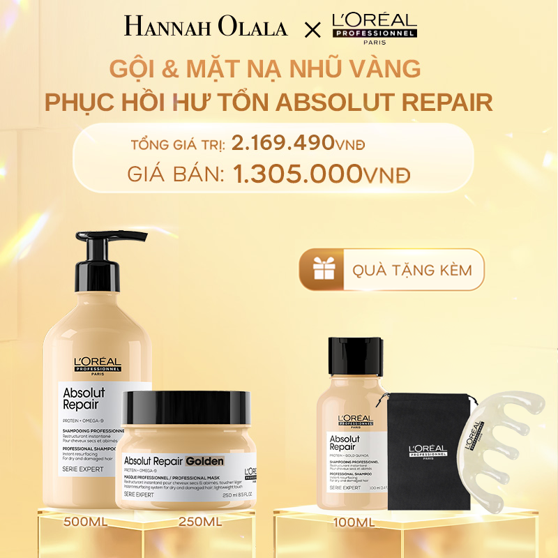  DEAL 5: COMBO DẦU GỘI 500ML & MẶT NẠ NHŨ VÀNG 250ML PHỤC HỒI TÓC HƯ TỔN L'ORÉAL PROFESSIONNEL SERIE EXPERT ABSOLUT REPAIR 
