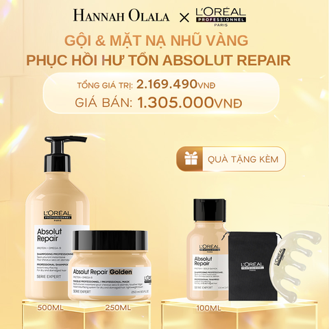  DEAL 5: COMBO DẦU GỘI 500ML & MẶT NẠ NHŨ VÀNG 250ML PHỤC HỒI TÓC HƯ TỔN L'ORÉAL PROFESSIONNEL SERIE EXPERT ABSOLUT REPAIR 