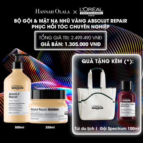  DEAL 5: COMBO DẦU GỘI 500ML & MẶT NẠ NHŨ VÀNG 250ML PHỤC HỒI TÓC HƯ TỔN L'ORÉAL PROFESSIONNEL SERIE EXPERT ABSOLUT REPAIR 