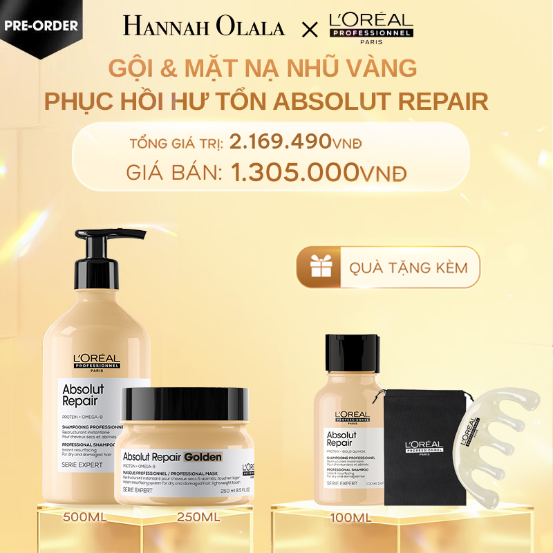  C1360_DEAL 5: [PRE-ORDER] COMBO DẦU GỘI 500ML & MẶT NẠ NHŨ VÀNG 250ML PHỤC HỒI TÓC HƯ TỔN L'ORÉAL PROFESSIONNEL SERIE EXPERT ABSOLUT REPAIR 