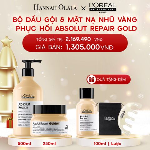  DEAL 5: COMBO DẦU GỘI 500ML & MẶT NẠ NHŨ VÀNG 250ML PHỤC HỒI TÓC HƯ TỔN L'ORÉAL PROFESSIONNEL SERIE EXPERT ABSOLUT REPAIR 