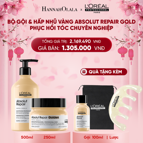  DEAL 5: COMBO DẦU GỘI 500ML & MẶT NẠ NHŨ VÀNG 250ML PHỤC HỒI TÓC HƯ TỔN L'ORÉAL PROFESSIONNEL SERIE EXPERT ABSOLUT REPAIR 