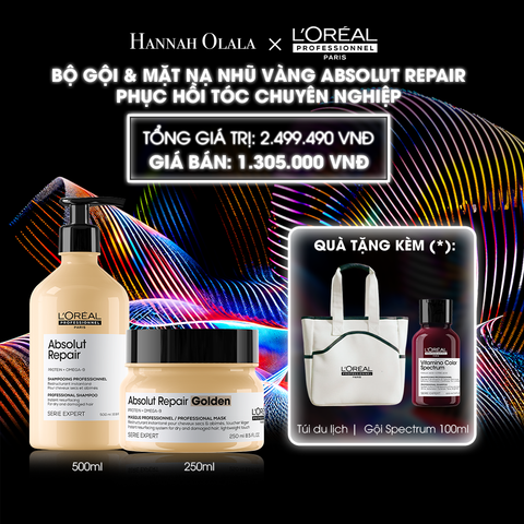  DEAL 5: COMBO DẦU GỘI 500ML & MẶT NẠ NHŨ VÀNG 250ML PHỤC HỒI TÓC HƯ TỔN L'ORÉAL PROFESSIONNEL SERIE EXPERT ABSOLUT REPAIR 