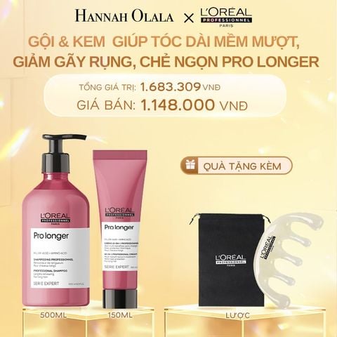  DEAL 4: COMBO DẦU GỘI 500ML & KEM DƯỠNG 150ML GIÚP TÓC DÀI MỀM MƯỢT, GIẢM GÃY RỤNG, CHẺ NGỌN CHUYÊN NGHIỆP PRO LONGER 