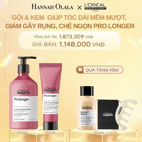  C1359_DEAL 4: COMBO DẦU GỘI 500ML & KEM DƯỠNG 150ML GIÚP TÓC DÀI MỀM MƯỢT, GIẢM GÃY RỤNG, CHẺ NGỌN CHUYÊN NGHIỆP PRO LONGER 
