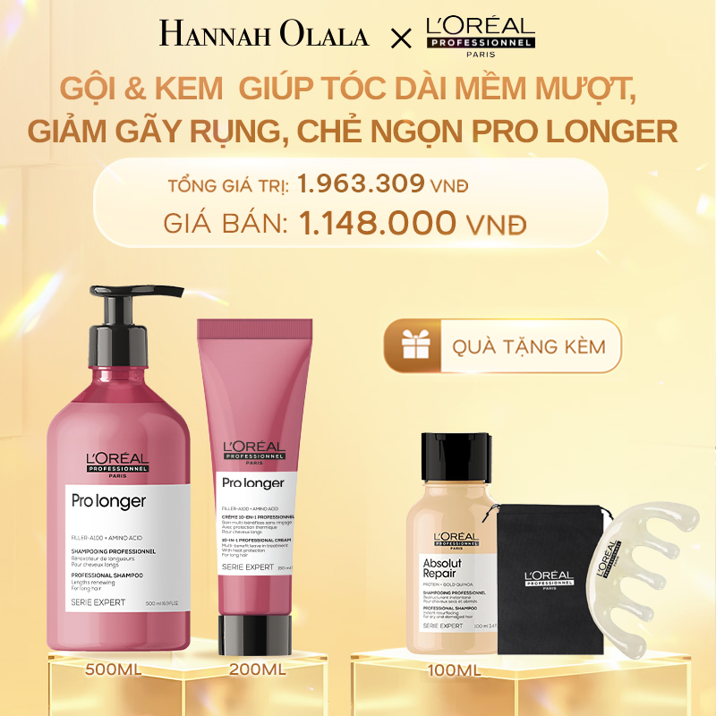  DEAL 4: COMBO DẦU GỘI 500ML & KEM DƯỠNG 150ML GIÚP TÓC DÀI MỀM MƯỢT, GIẢM GÃY RỤNG, CHẺ NGỌN CHUYÊN NGHIỆP PRO LONGER 