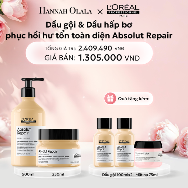  E1082: DEAL 4: COMBO DẦU GỘI 500ML & MẶT NẠ BƠ 250ML PHỤC HỒI TÓC HƯ TỔN L'ORÉAL PROFESSIONNEL SERIE EXPERT ABSOLUT REPAIR 