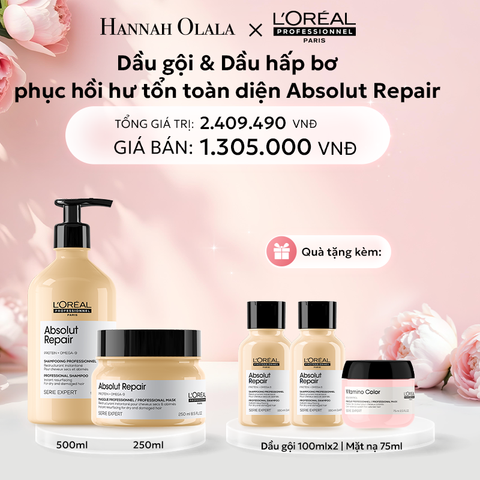  E1082: DEAL 4: COMBO DẦU GỘI 500ML & MẶT NẠ BƠ 250ML PHỤC HỒI TÓC HƯ TỔN L'ORÉAL PROFESSIONNEL SERIE EXPERT ABSOLUT REPAIR 