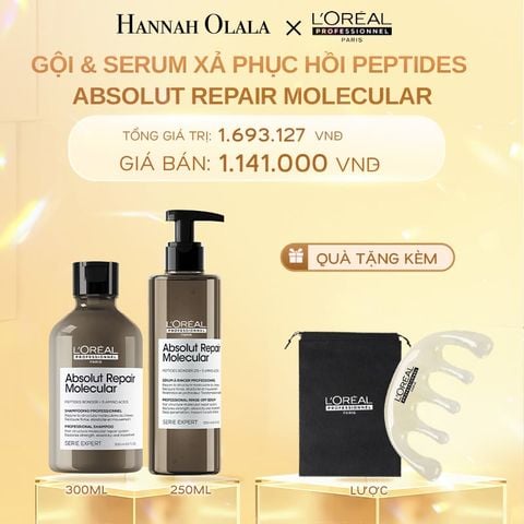  DEAL 10: BỘ DẦU GỘI 300ML + SERUM XẢ 250ML PHỤC HỒI PEPTIDES CHO TỐC HƯ TỔN ABSOLUT REPAIR MOLECULAR 