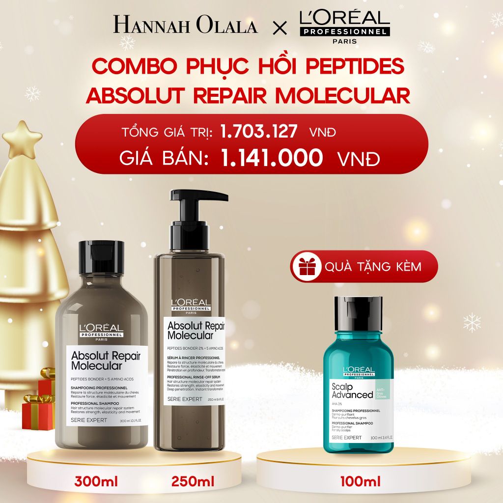  DEAL 10: BỘ DẦU GỘI 300ML + SERUM XẢ 250ML PHỤC HỒI PEPTIDES CHO TỐC HƯ TỔN ABSOLUT REPAIR MOLECULAR 