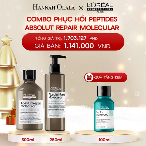 DEAL 10: BỘ DẦU GỘI 300ML + SERUM XẢ 250ML PHỤC HỒI PEPTIDES CHO TỐC HƯ TỔN ABSOLUT REPAIR MOLECULAR 