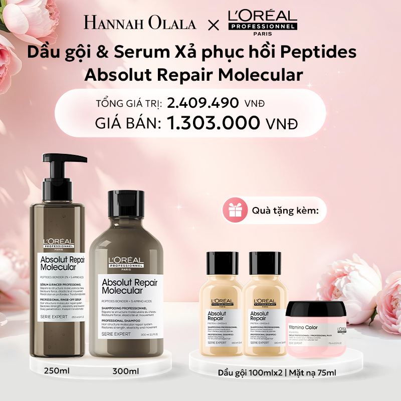  E452: DEAL 8: COMBO DẦU GỘI 500ML + SERUM XẢ 250ML PHỤC HỒI PEPTIDES CHO TÓC HƯ TỔN L'ORÉAL PROFESSIONNEL ABSOLUT REPAIR MOLECULAR 