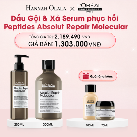  E825_DEAL 6: COMBO DẦU GỘI 500ML + SERUM XẢ 250ML PHỤC HỒI PEPTIDES CHO TÓC HƯ TỔN L'ORÉAL PROFESSIONNEL ABSOLUT REPAIR MOLECULAR 
