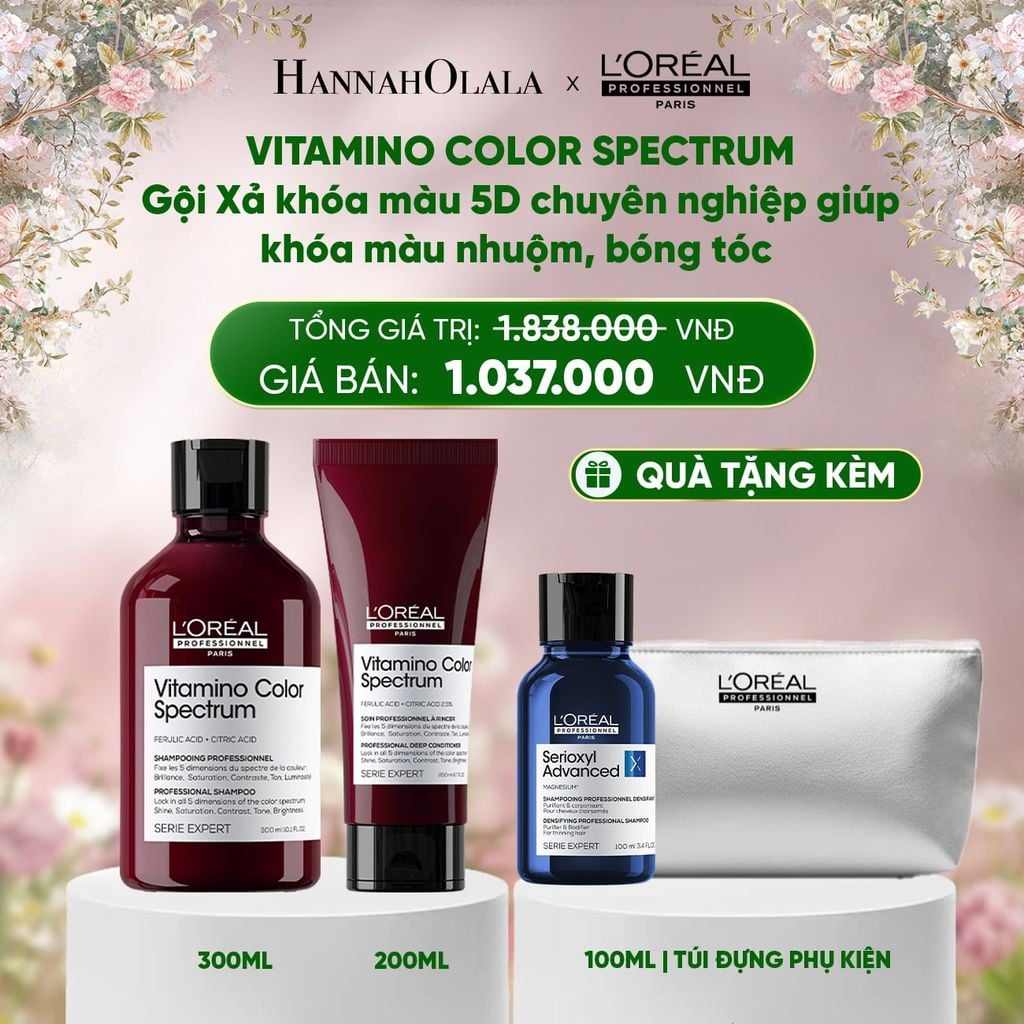  DEAL 6: COMBO GỘI 300ML & DẦU XẢ 200ML KHÓA MÀU 5D CHUYÊN NGHIỆP GIÚP KHÓA MÀU NHUỘM, BÓNG TÓC L'ORÉAL PROFESSIONNEL VITAMINO COLOR SPECTRUM 