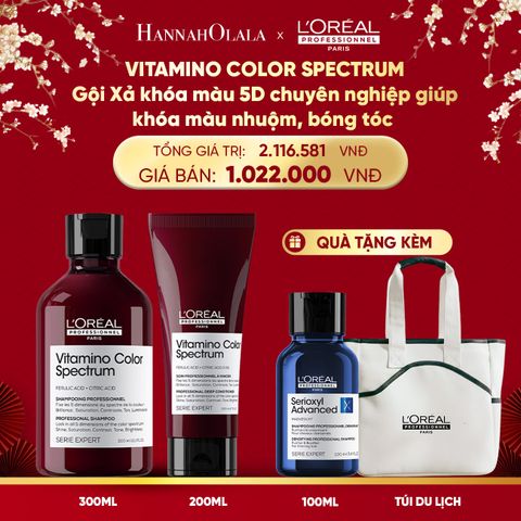  DEAL 10: COMBO GỘI 300ML & DẦU XẢ 200ML KHÓA MÀU 5D CHUYÊN NGHIỆP GIÚP KHÓA MÀU NHUỘM, BÓNG TÓC L'ORÉAL PROFESSIONNEL VITAMINO COLOR SPECTRUM 