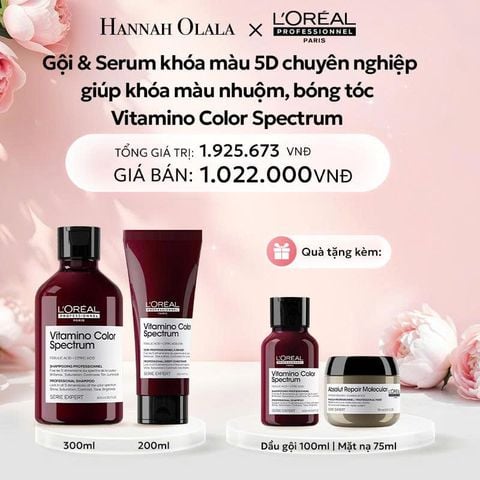  E453: DEAL 9: COMBO GỘI 300ML & DẦU XẢ 200ML KHÓA MÀU 5D CHUYÊN NGHIỆP GIÚP KHÓA MÀU NHUỘM, BÓNG TÓC L'ORÉAL PROFESSIONNEL VITAMINO COLOR SPECTRUM 