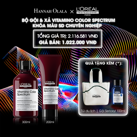  DEAL 9: COMBO GỘI 300ML & DẦU XẢ 200ML KHÓA MÀU 5D CHUYÊN NGHIỆP GIÚP KHÓA MÀU NHUỘM, BÓNG TÓC L'ORÉAL PROFESSIONNEL VITAMINO COLOR SPECTRUM 